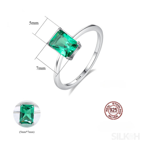 Rectangular Cut Sterling Silver Emerald Ring Athena